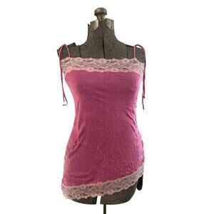 Guess Jeans Y2K Pink Lace Trim Asymmetrical Cami Top S Spaghetti Fairy 2010